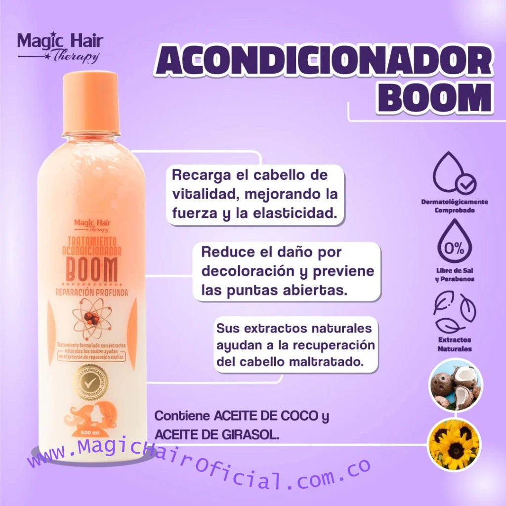 Shampoo para Cabello Tinturado + Acondicionador sin Sal + Termoprotector para el Cabello | Magic Hair