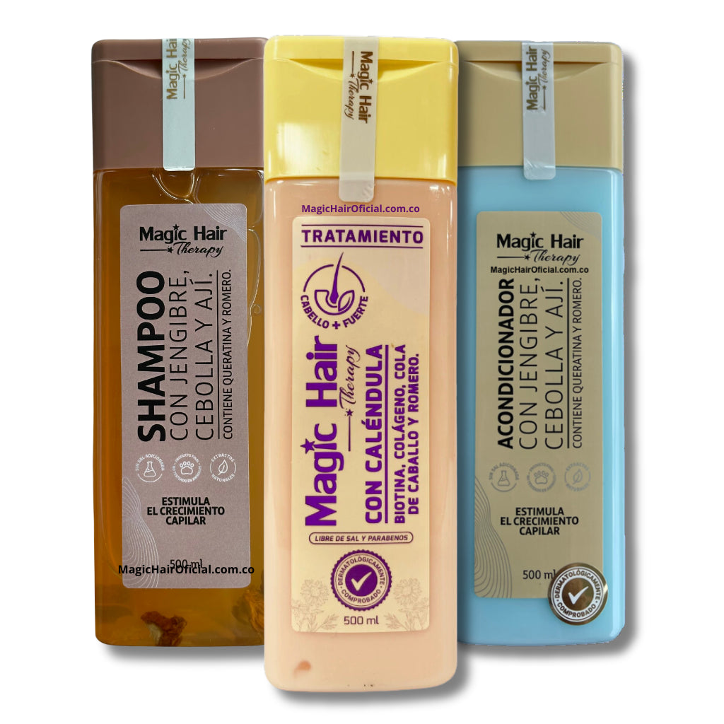 Kit Caléndula & Cebolla: Tratamiento Anticaída y Shampoo + Acondicionador Crecimiento| Magic Hair