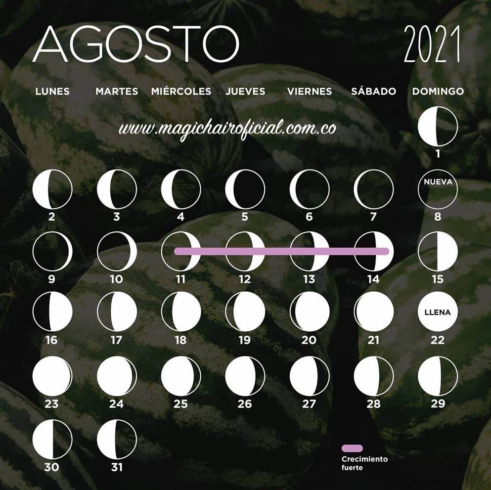 Calendario lunar de agosto 2021