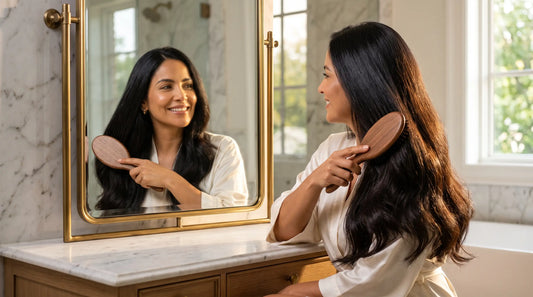 mujer cepillando cabello sano abundante tratamiento caida cabello Magic Hair Oficial