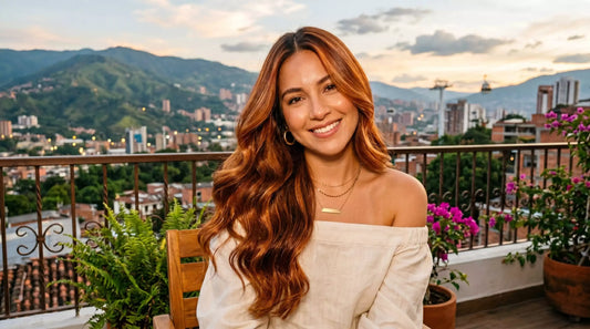 mujer latina balayage cobrizo brillo espejo saludable Magic Hair Oficial