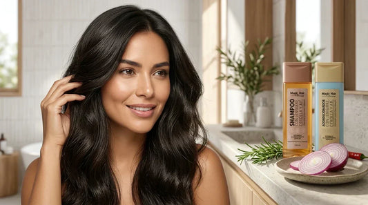 mujer sonriente con cabello abundante y saludable gracias al tratamiento para la caida del cabello magic hair envigado antioquia