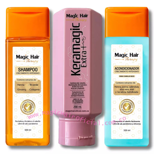 Kit Keratina Keramagic Extra Crecimiento Cabello Crespo 3 Productos