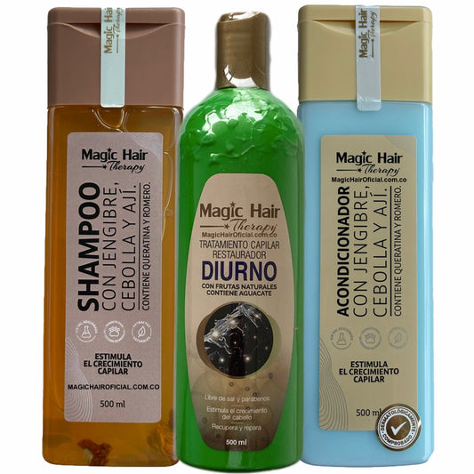Kit Shampoo de Cebolla + Acondicionador + Tratamiento Diurno Crece Pelo | Magic Hair