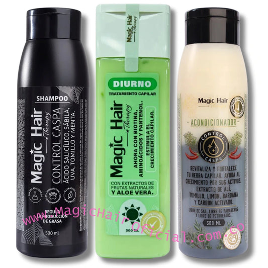 Kit Shampoo para la Caspa + Acondicionador Anticaspa + Tratamiento Diurno para el Crecimiento del Cabello