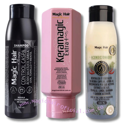 Kit Shampoo para la Caspa + Acondicionador Anticaspa + keratina keramagic Extra
