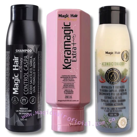 Kit Shampoo para la Caspa + Acondicionador Anticaspa + keratina keramagic Extra