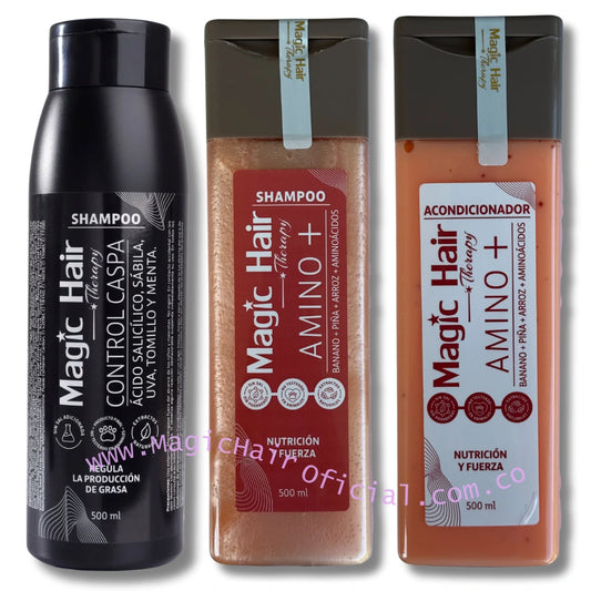 Kit Shampoo para la Caspa + Shampoo para la Caida del Cabello + Acondicionador sin Sal | Magic Hair