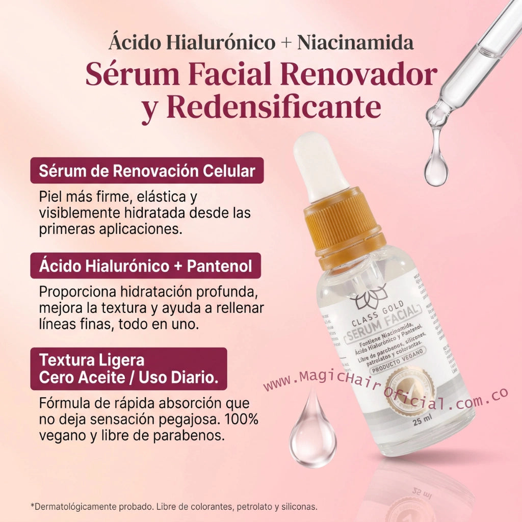 Sérum Niacinamida renovador celular hidrata y rellena líneas de expresión para una piel firme class gold medellin colombia