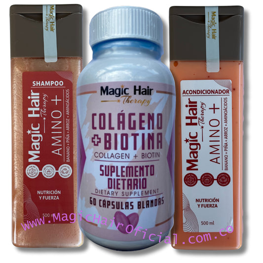 kit Biotina y Colageno + Shampoo para la Caida del Cabello + Acondicionador sin Sal | Magic Hair