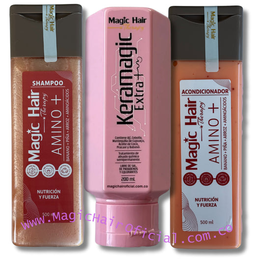 kit keratina para el Cabello Crespo +  Shampoo para la Caída del Cabello + Acondicionador sin Sal Nueva Formula | Magic Hair