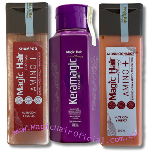 keratina Keramagic + Shampoo para la Caida del Cabello + Acondicionador sin Sal | Magic Hair