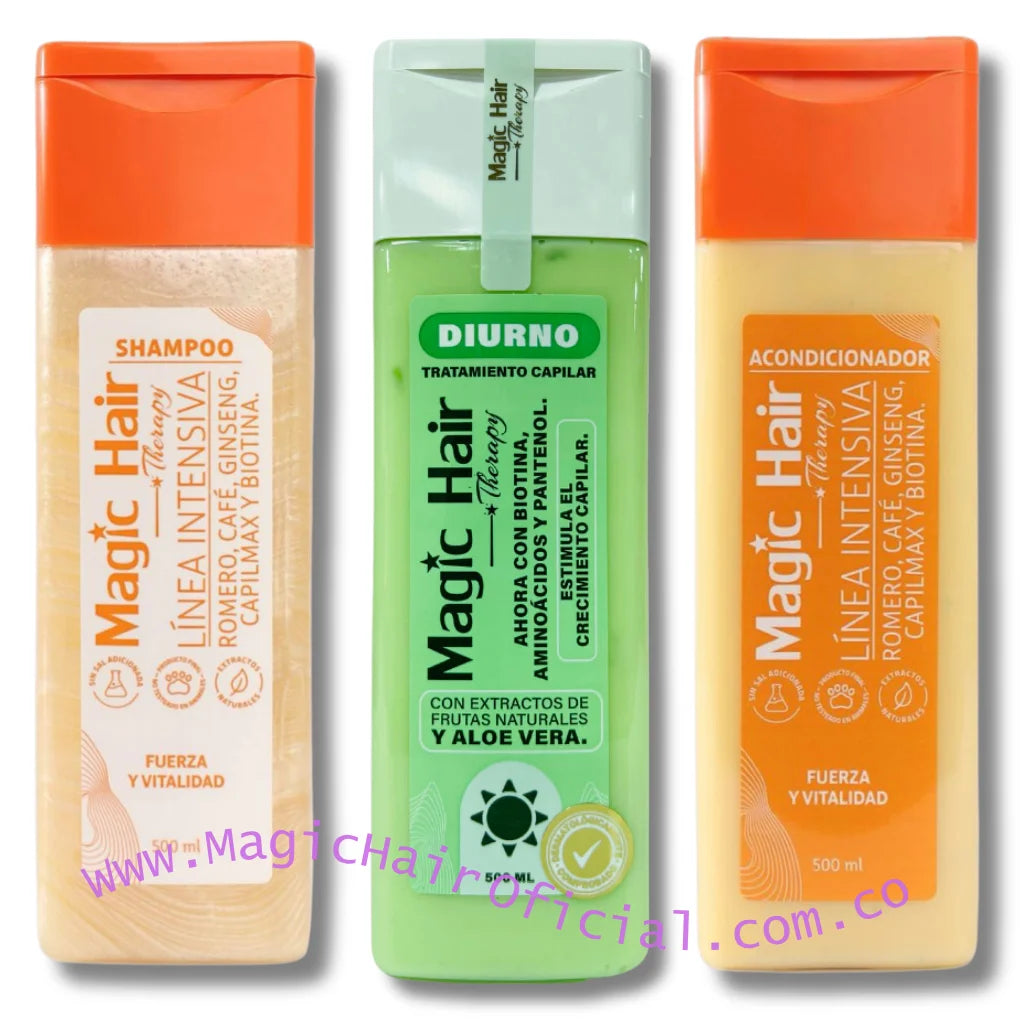 kit Tratamiento Diurno para el Crecimiento del Cabello + Shampoo Crecimiento Acelerado + Acondicionador sin Sal | Magic Hair