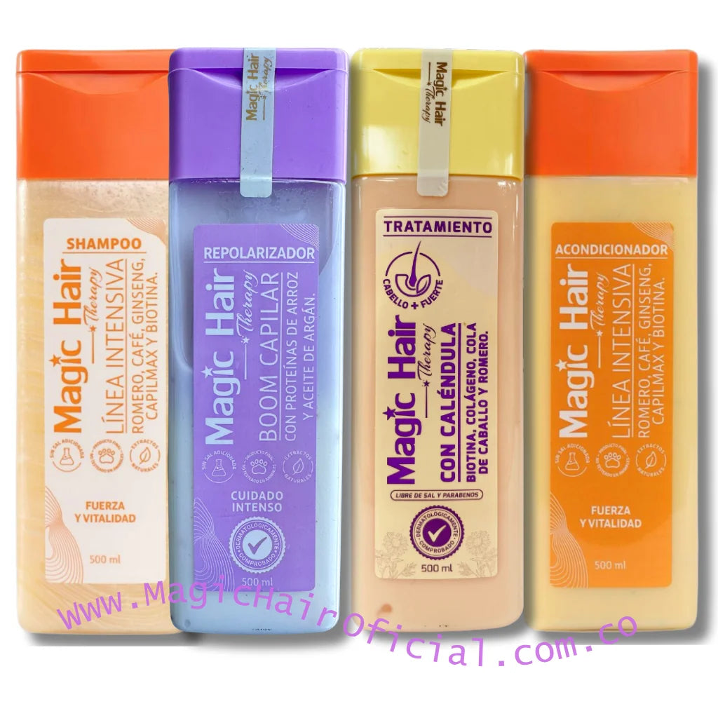 kit Tratamiento con Calendula para la Caida del Cabello + Tratamiento Repolarizacion Capilar + Shampoo Crecimiento Acelerado + Acondicionador sin Sal | Magic Hair