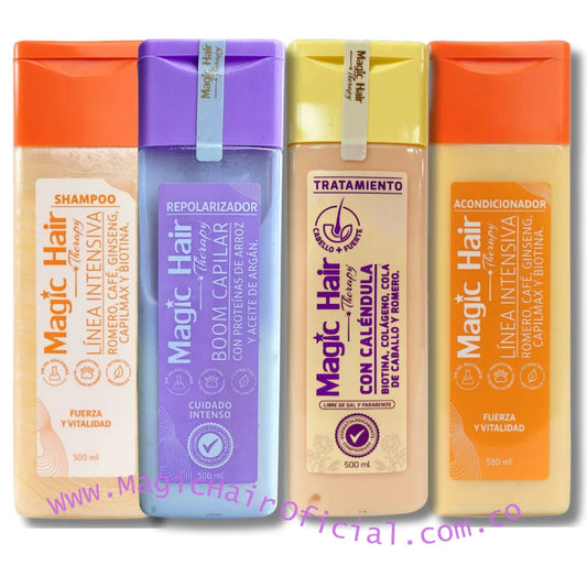 kit Tratamiento con Calendula para la Caida del Cabello + Tratamiento Repolarizacion Capilar + Shampoo Crecimiento Acelerado + Acondicionador sin Sal | Magic Hair