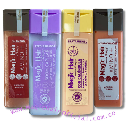 kit Tratamiento con Calendula para la Caida del Cabello + Repolarizacion Capilar + Shampoo para la Caída del Cabello Amino + Acondicionador sin sal | Magic Hair