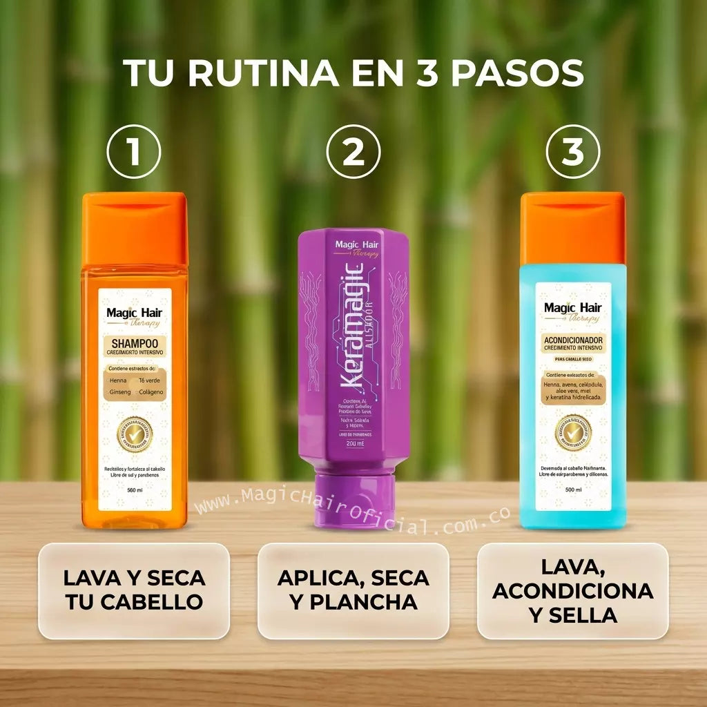 Kit Keratina Keramagic Y Crecimiento Para Cabello Rebelde 3 Productos