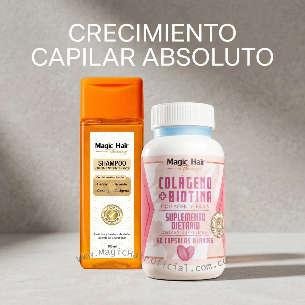 Kit Biotina y Colágeno + Shampoo Crecimiento Acelerado para Cabello Débil