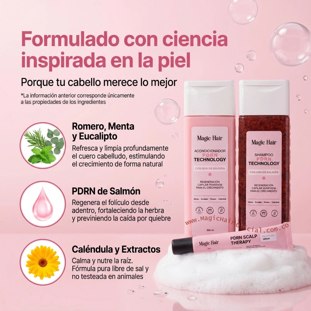 Kit de crecimiento con shampoo de romero, PDRN salmon y serum para el cabello, magic hair oficial, medellin