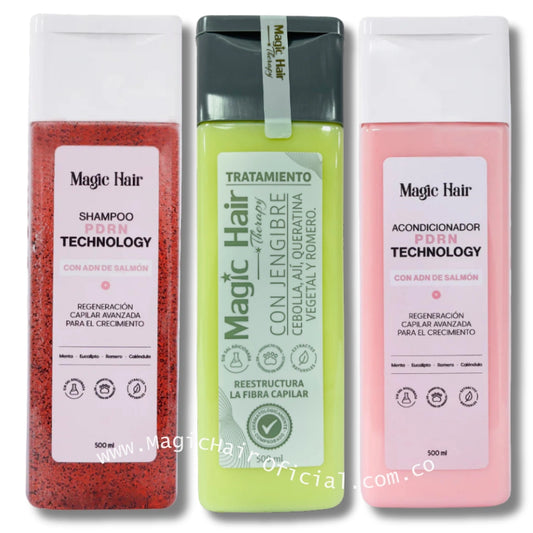 Kit de 3 envases con shampoo de romero para detener la caída capilar magic hair oficial medellin