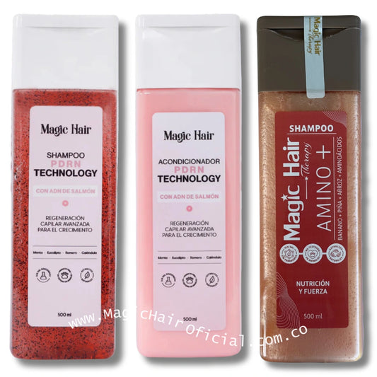 Kit de 3 envases con shampoo de romero para detener la caída del cabello magic hair oficial medellin