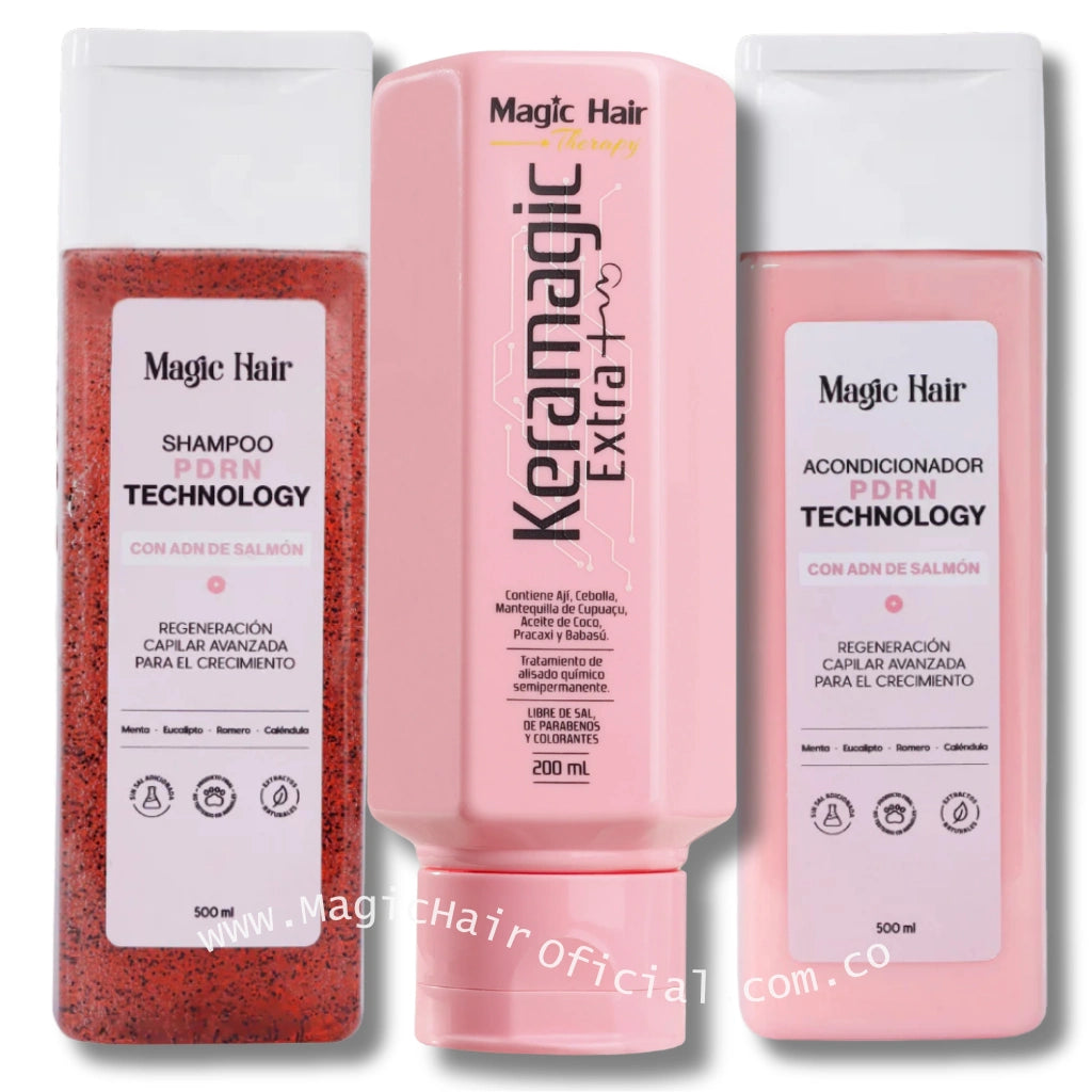 Kit de 3 productos con keratina orgánica y shampoo de romero magic hair oficial medellin