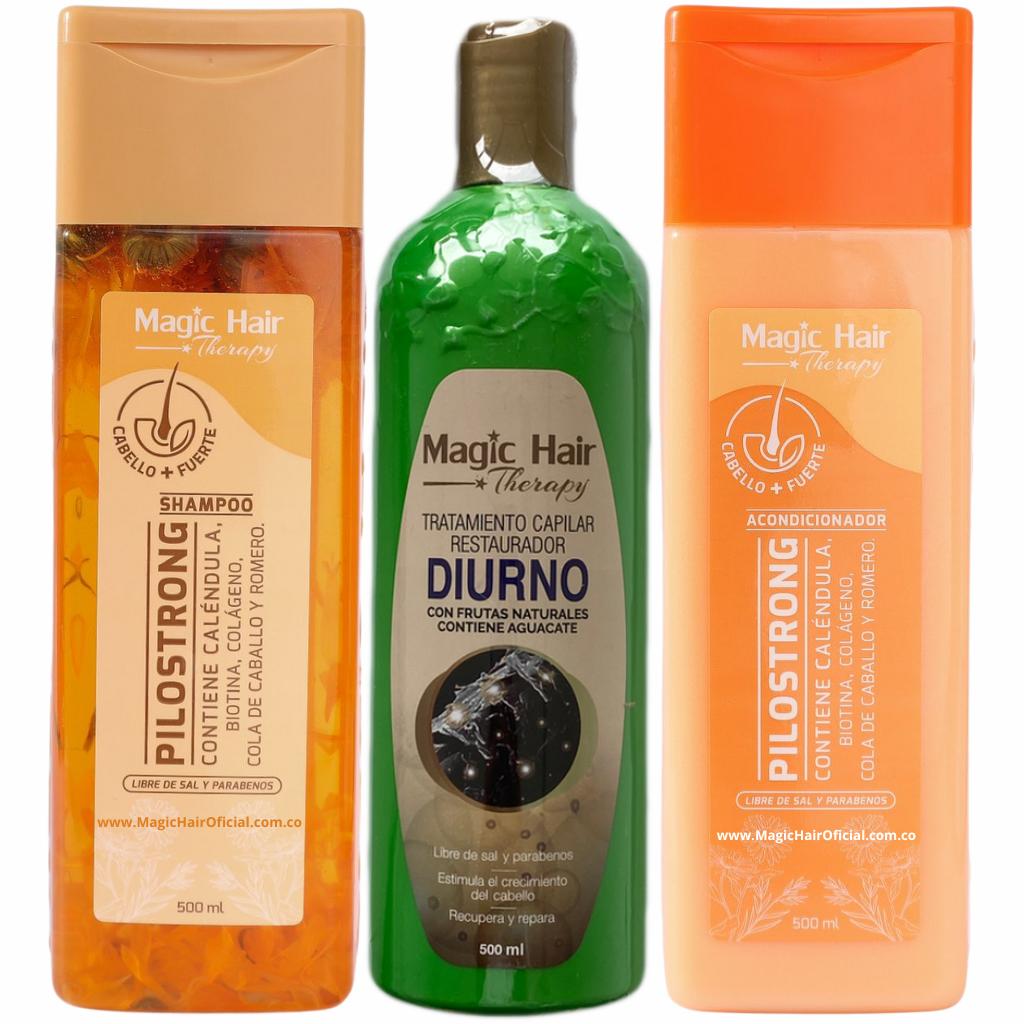 Kit Shampoo Caida Cabello Pilostrong + Acondicionador + Tratamiento Diurno Crece Pelo