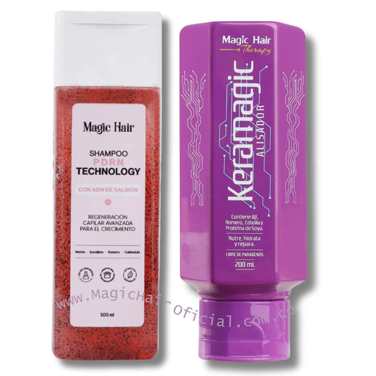 kit shampoo de romero y keratina organica keramagic para frenar caida y frizz magic hair oficial medellin