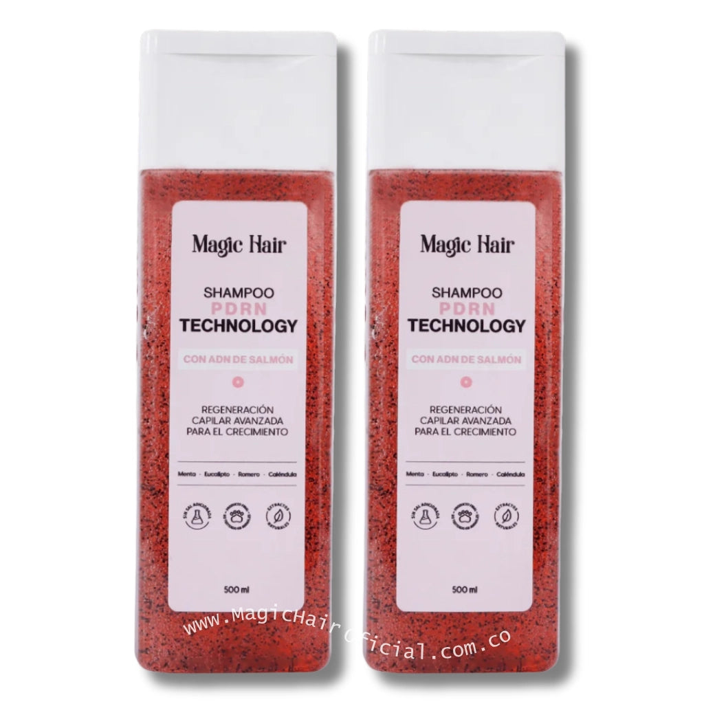 Kit tratamiento con dos shampoo de romero y PDRN salmón para crecimiento de cabello estancado magic hair oficial medellin