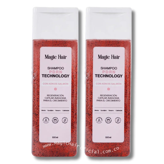 Kit tratamiento con dos shampoo de romero y PDRN salmón para crecimiento de cabello estancado magic hair oficial medellin