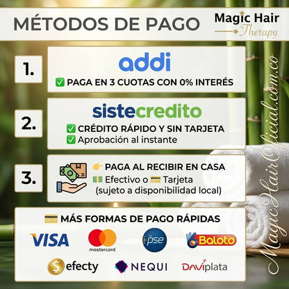 Métodos de pago como Addi, Nequi y contra entrega para el shampoo de romero Magic Hair Oficial Medellín