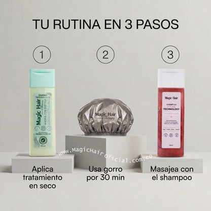 Modo de uso del kit con tratamiento para la caida del cabello y shampoo de romero para reactivar el crecimiento estancado magic hair oficial medellin