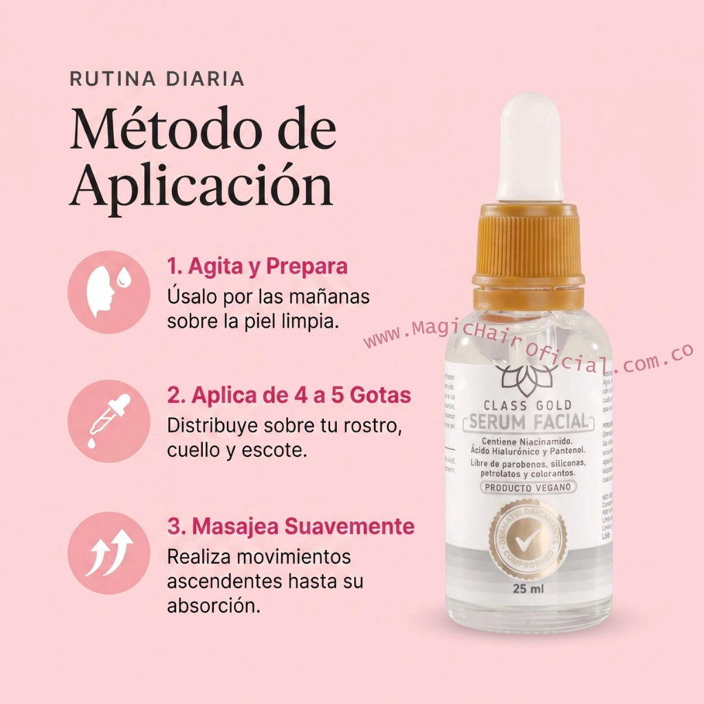 Modo de uso del sérum niacinamida en 3 pasos para hidratar y renovar el rostro class gold medellin colombia