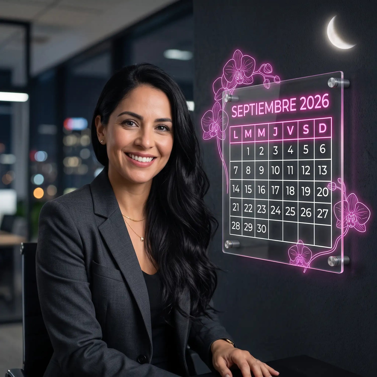 mujer latina pelo largo calendario lunar septiembre 2026 crecimiento del cabello fases de la luna magic hair oficial