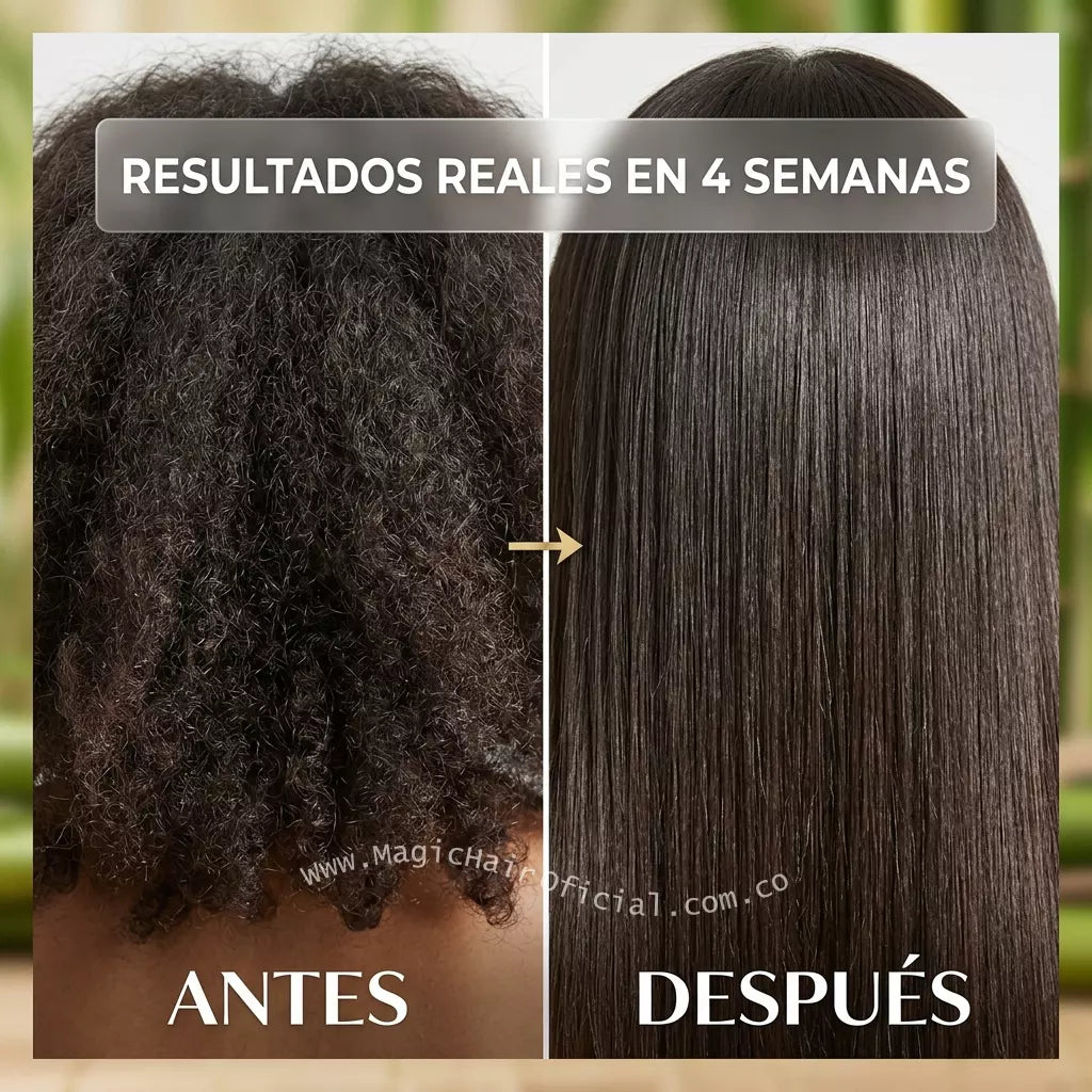 Resultados antes y después de la keratina orgánica en cabello crespo magic hair oficial medellin