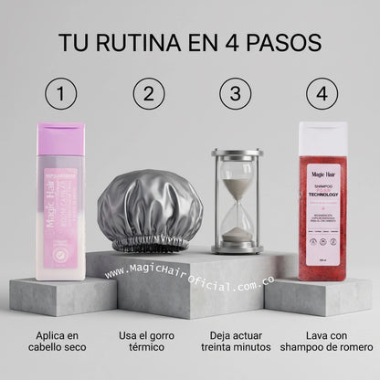 Rutina en 4 pasos con repolarizador capilar y shampoo de romero para reparar cabello maltratado magic hair oficial medellin