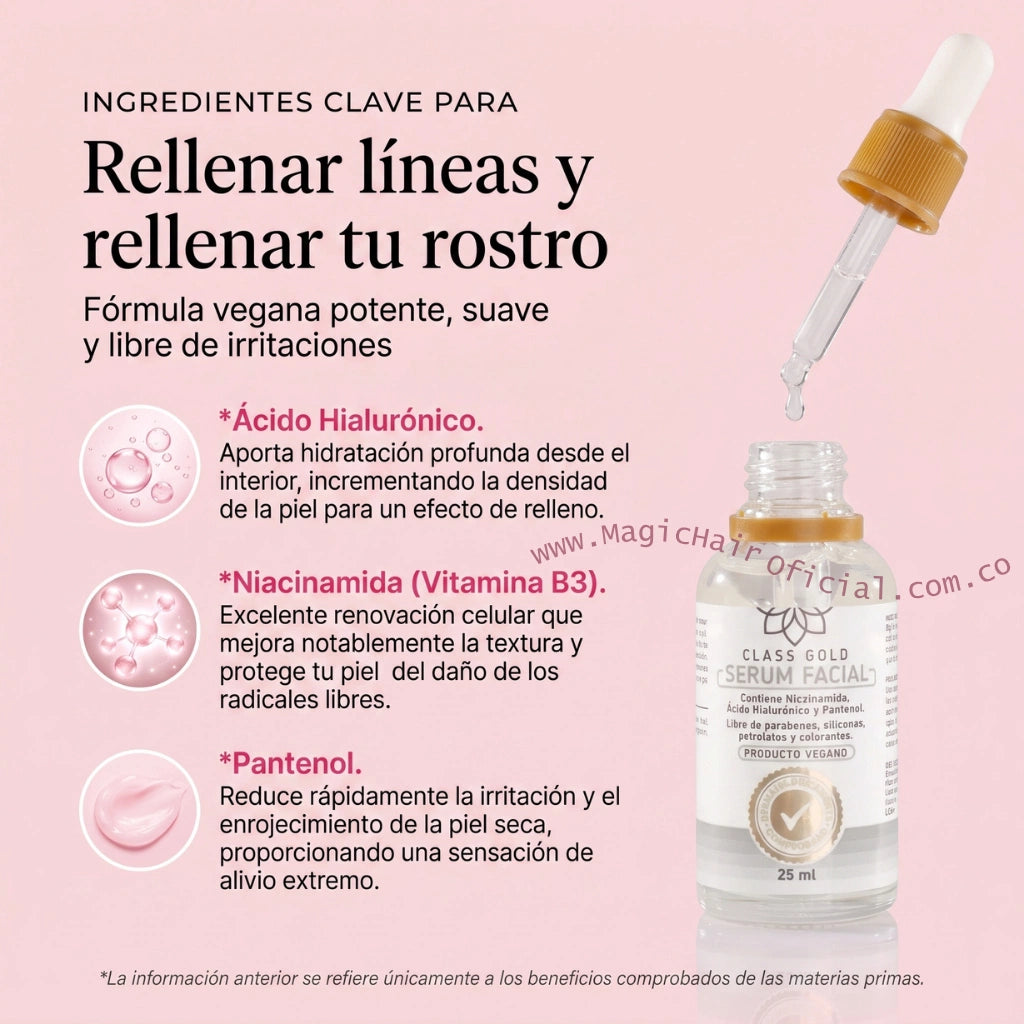 Sérum Niacinamida con ácido hialurónico para rellenar líneas de expresión y redensificar la piel class gold medellin colombia