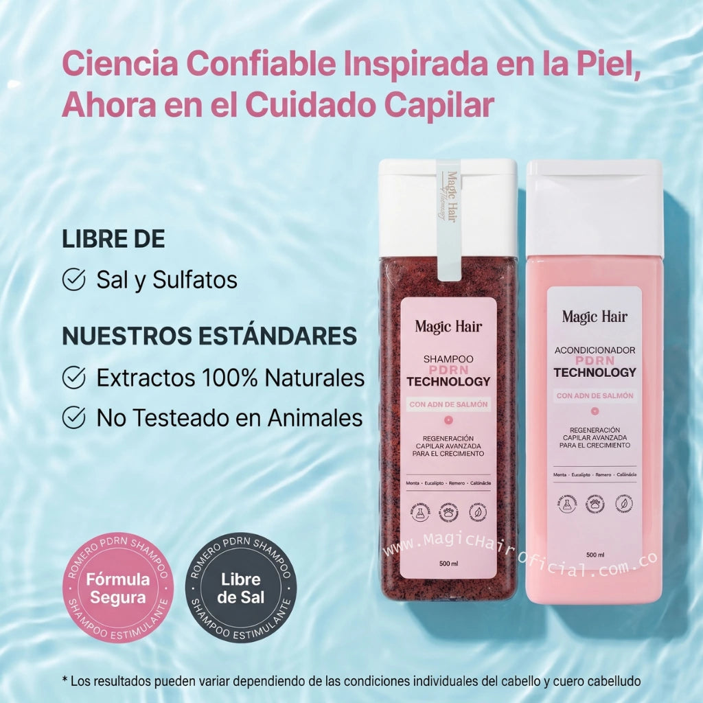 Shampoo de romero y acondicionador: libre de sal, ingredientes naturales, cruelty free Magic Hair Oficial Medellín