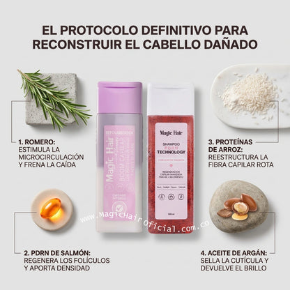 Shampoo de romero y repolarizador capilar para recuperar cabello maltratado y frenar la caída magic hair oficial medellin