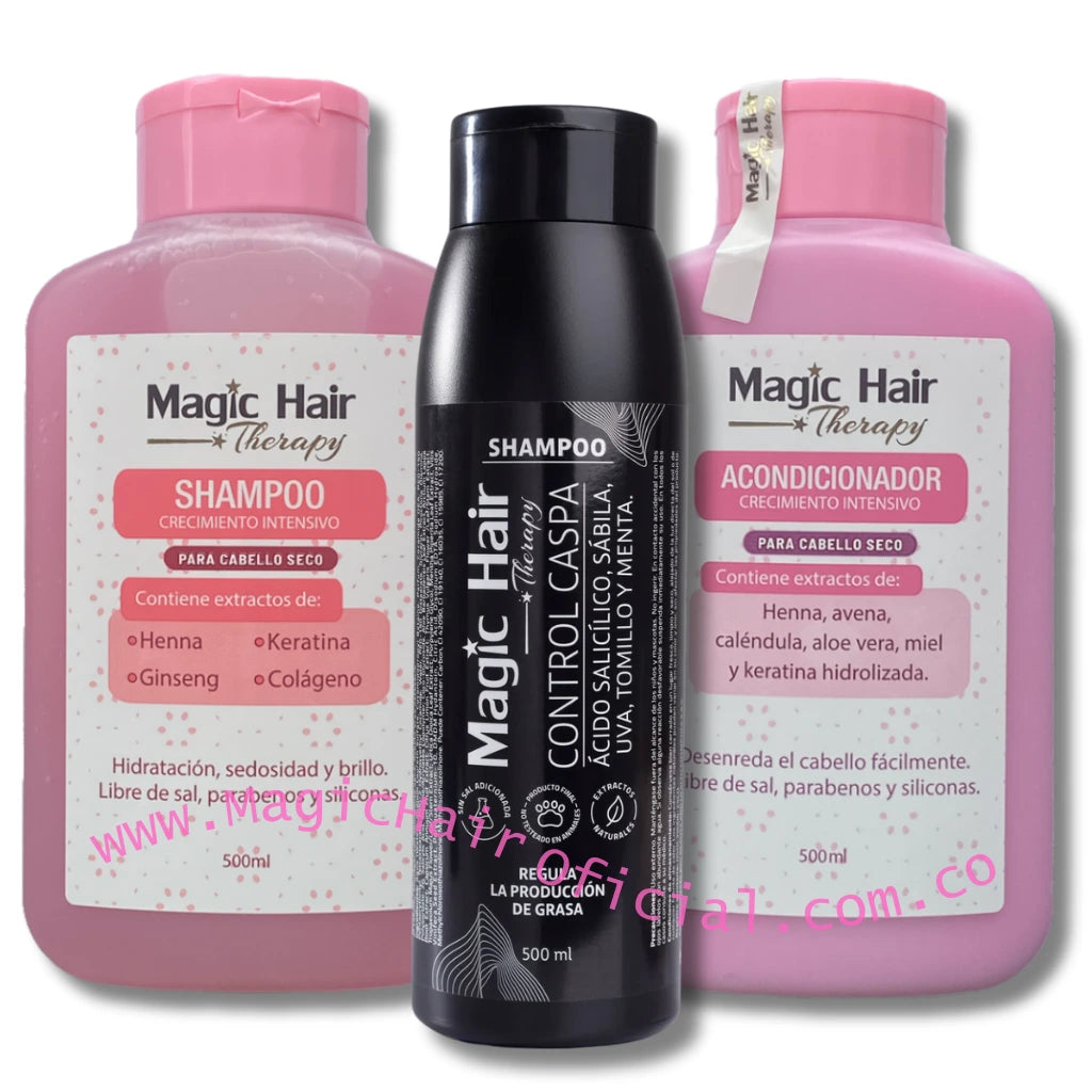 kit Shampoo para el Crecimiento del Cabello Seco + Acondicionador sin Sal +  Shampoo para la Caspa | Magic Hair