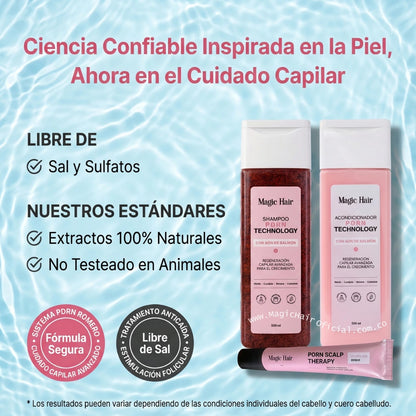 Tratamiento anticaída libre de sal con shampoo de romero y serum para el cabello