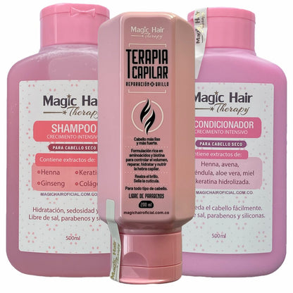 Kit Terapia Capilar Reparación + Champú Acondicionador Crecimiento Cabello Seco