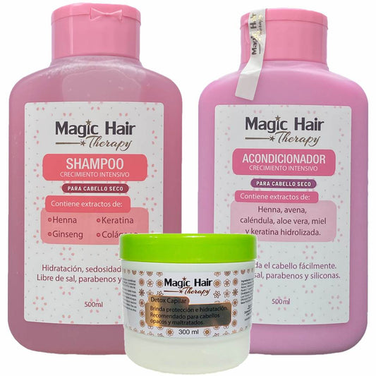 Kit Crecimiento Cabello Seco Shampoo Acondicionador y Crema Peinar | Magic Hair - Magic Hair Oficial